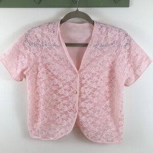 Vintage Evette Cottagecore Pink Lace Bed Jacket Small